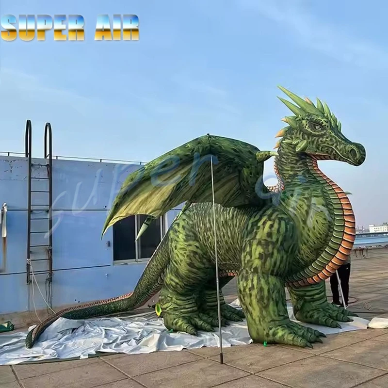 Juguete de aire popular para niños, enorme dinosaurio inflable verde para fiesta al aire libre