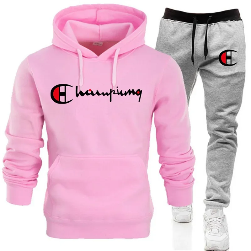 2 Pieces Sets Tracksuit Hooded Sweatshirt +Drawstring Pants Male Sport Hoodies Running Sportswear Men Women Brand Autumn Winter