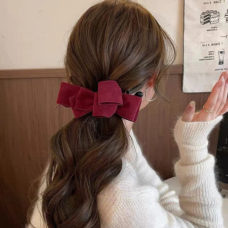 AWAYTR 1개 패션 리본 바나나 클립 한국 스타일 우아한 헤어 클립 헤어핀 소녀 귀여운 포니테일 바레트 헤어 액세서리 썸네일 3