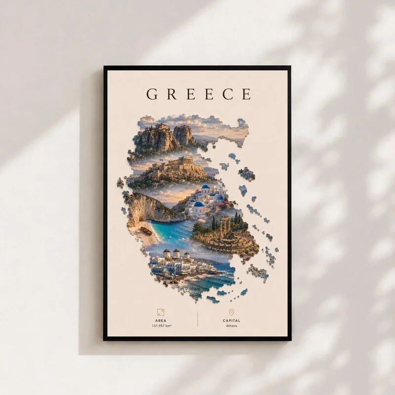 Double Exposure Country Map Canvas Wall Art Wanderlust Vintage Geography Poster Home Decor Housewarming Gift for Travel Lovers