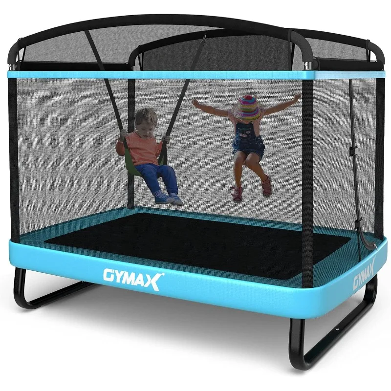 

GYMAX 6FT Kids Trampoline with Swing, ASTM Approved Rectangle Recreational Trampoline with Enclosure Safety Net