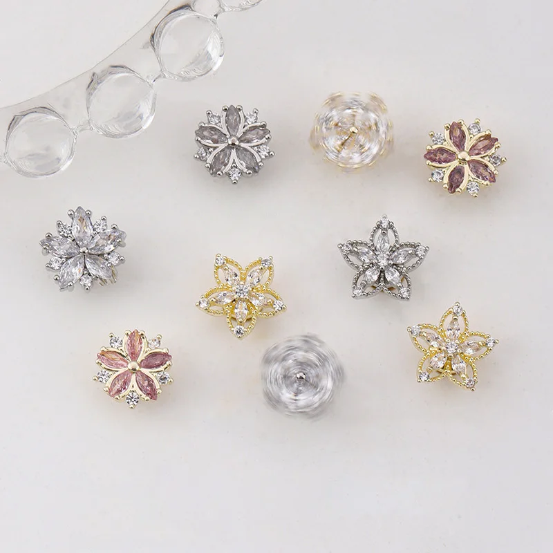 10pcs/lot Luxury Rotatable Flowers Zircon Nail Art Supplies Professionals Parts Jewelry Decorations Nails Accessories Charms