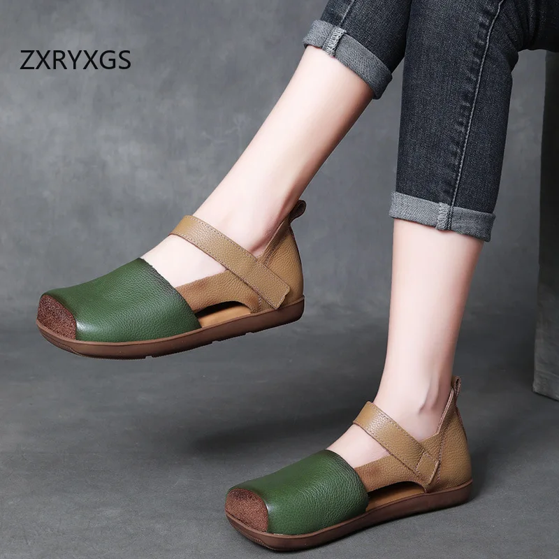 ZXRYXGS 2025 New Premium Genuine Leather Spell Color Roman Sandals