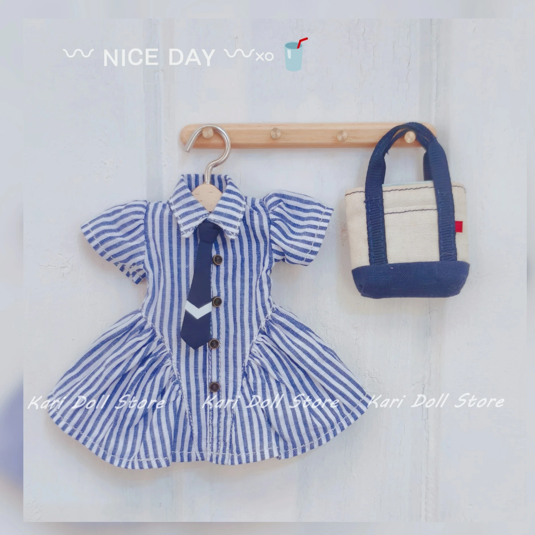 Kari Doll Clothes and skirts 2025 Handmade blue striped skirt tie doll set for Landazz Landoudou Doll