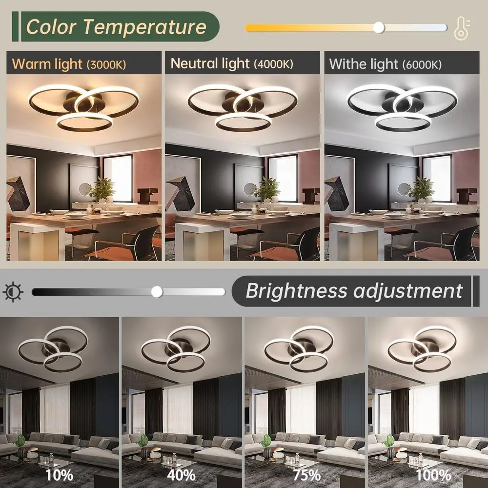 Dimmable LED Ceiling Light Fixtures with Remote Control, Suitable for Bedroom, Living Room, Dining Room, Kitchen (3000K-6500K)
