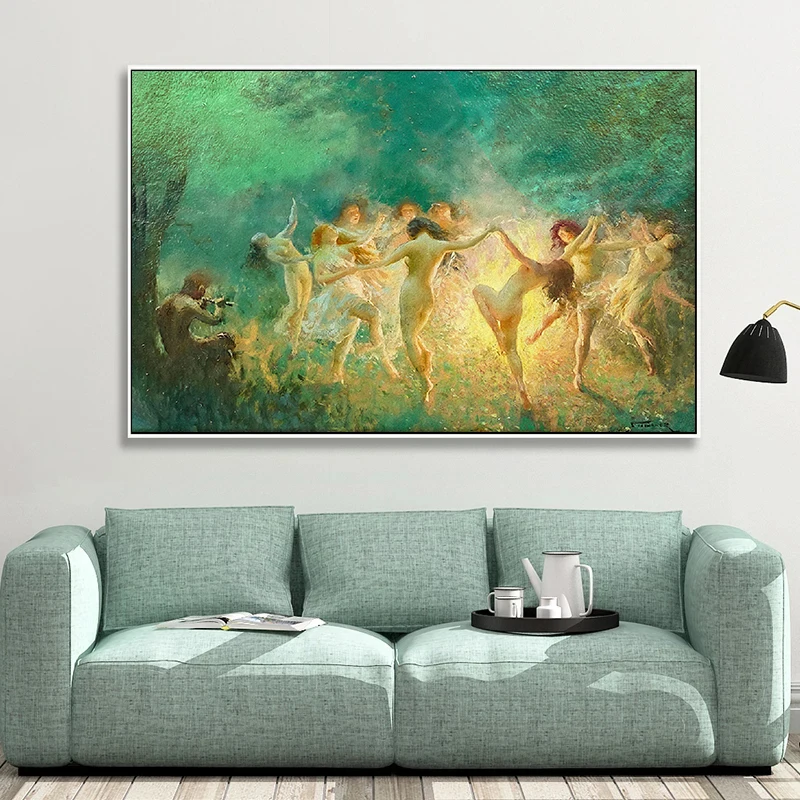 Fire Dance Hour by Joseph Tomanek Nymphs Dancing Poster Witches Magic Canvas Painting Wall Art Pictures Halloween Home Decor