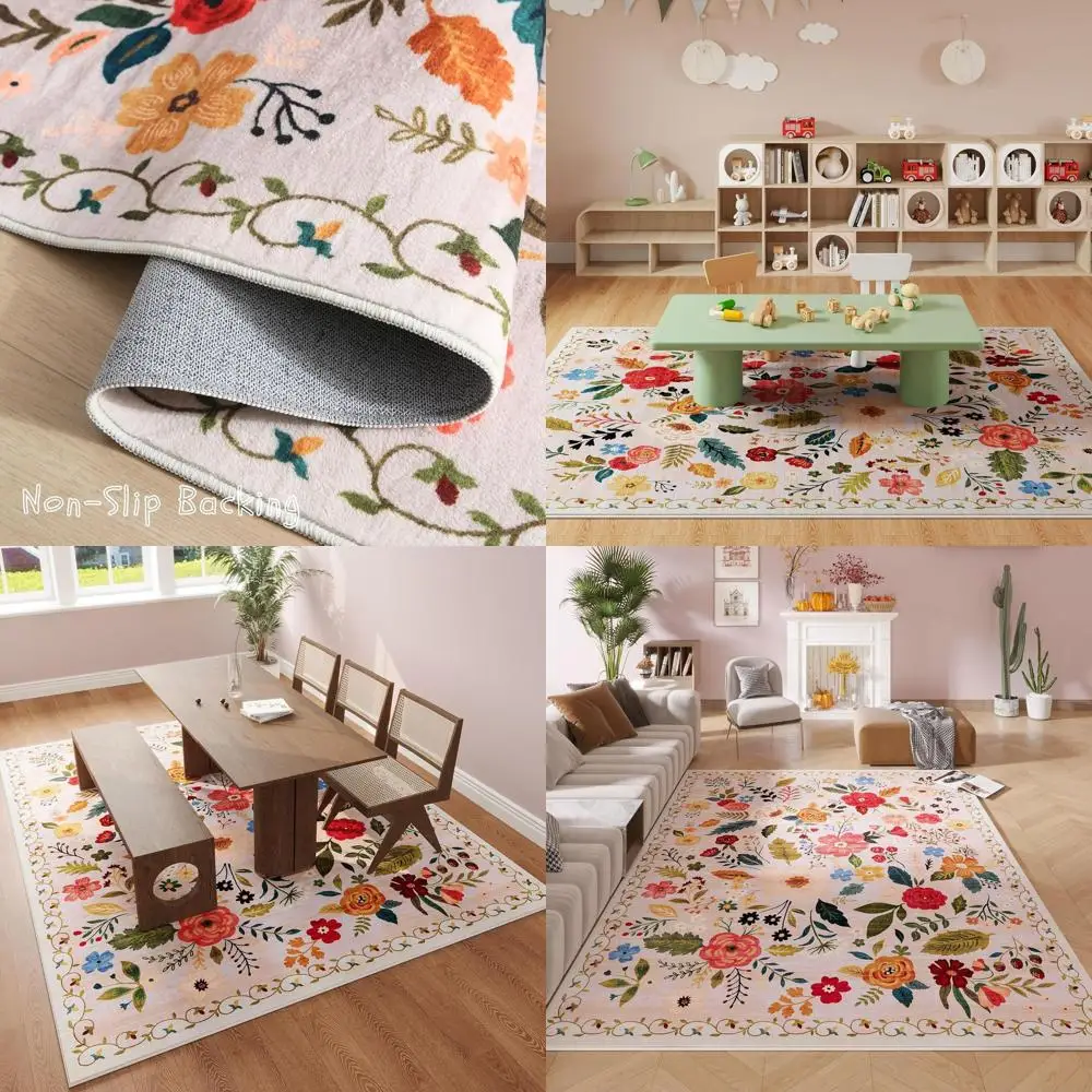 

9x12 моющиеся коврики в стиле бохо для гостиных, спален и игровых комнат — нескользящие, с низким ворсом, винтажный стиль (бежевый)