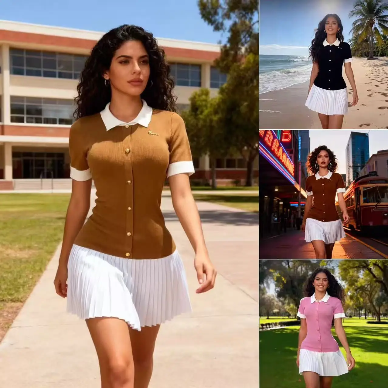 College Sle Color Blo Gebreid Dr Afslanken ort Sve Geplooide Rok Kraag Jersey Dr voor Dames Dagelijks gebruik
