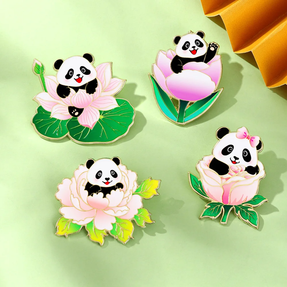 

Cartoon Panda Brooch Series Flower Animal Cute Backpack Decoration Metal Badge Chengdu Tourism Gift