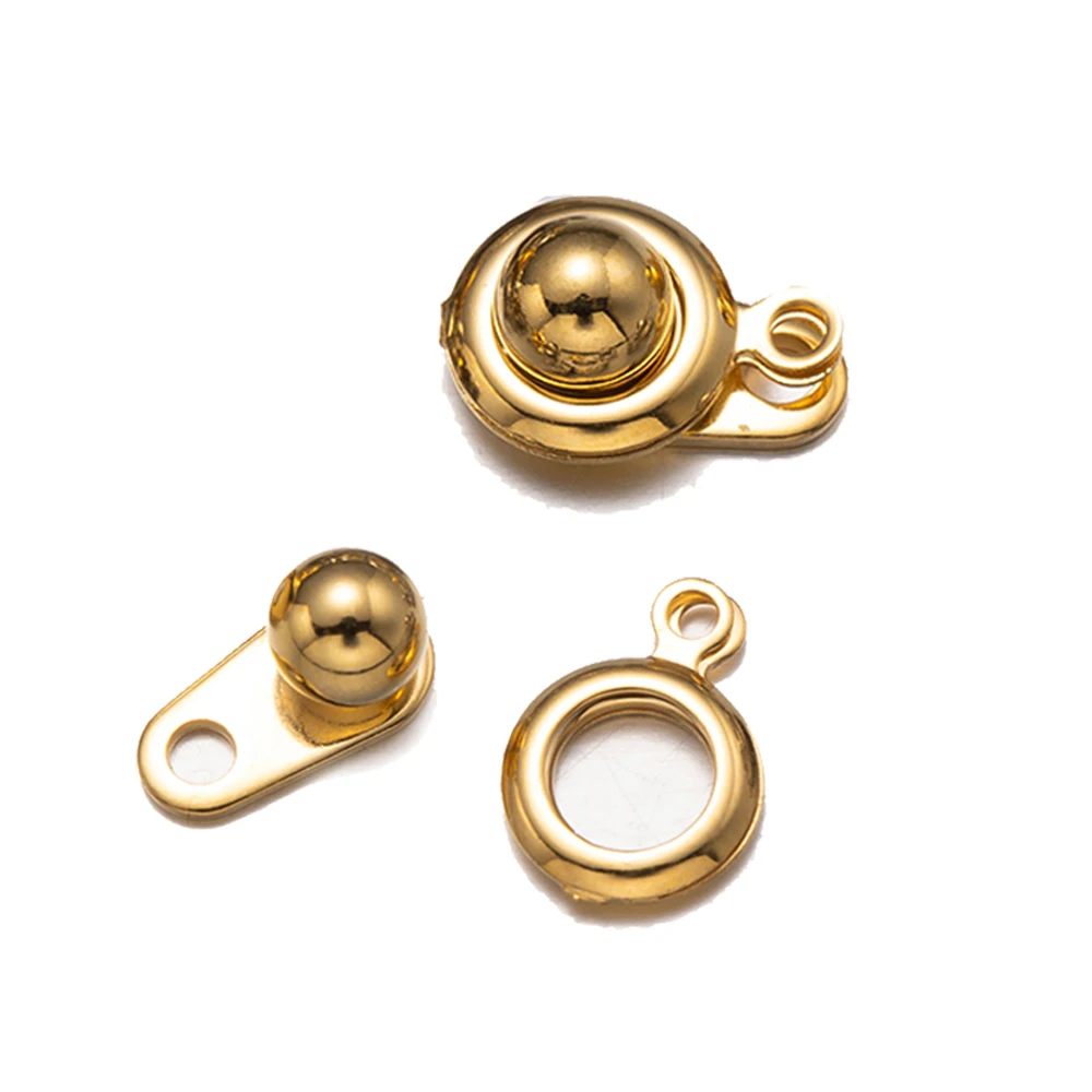 10 Sets Gold Stainless Steel Snap Button Clasps Ball Socket Fastener Connector for DIY Necklace Bracelet Jewelry Craft Making