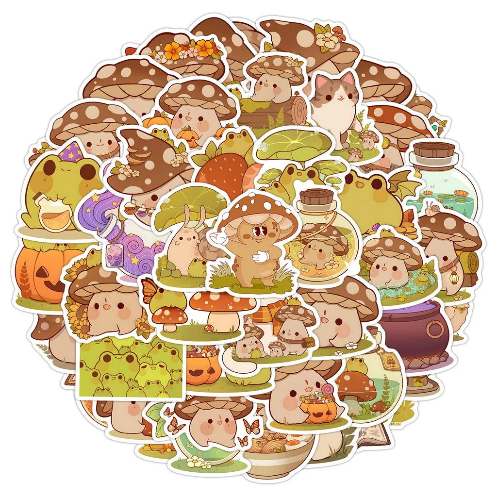 50PCS Cute Mushroom & Frog Graffiti Stickers - Waterproof Decor for Water Cup, Phone & Computer RecordingYourLife Store