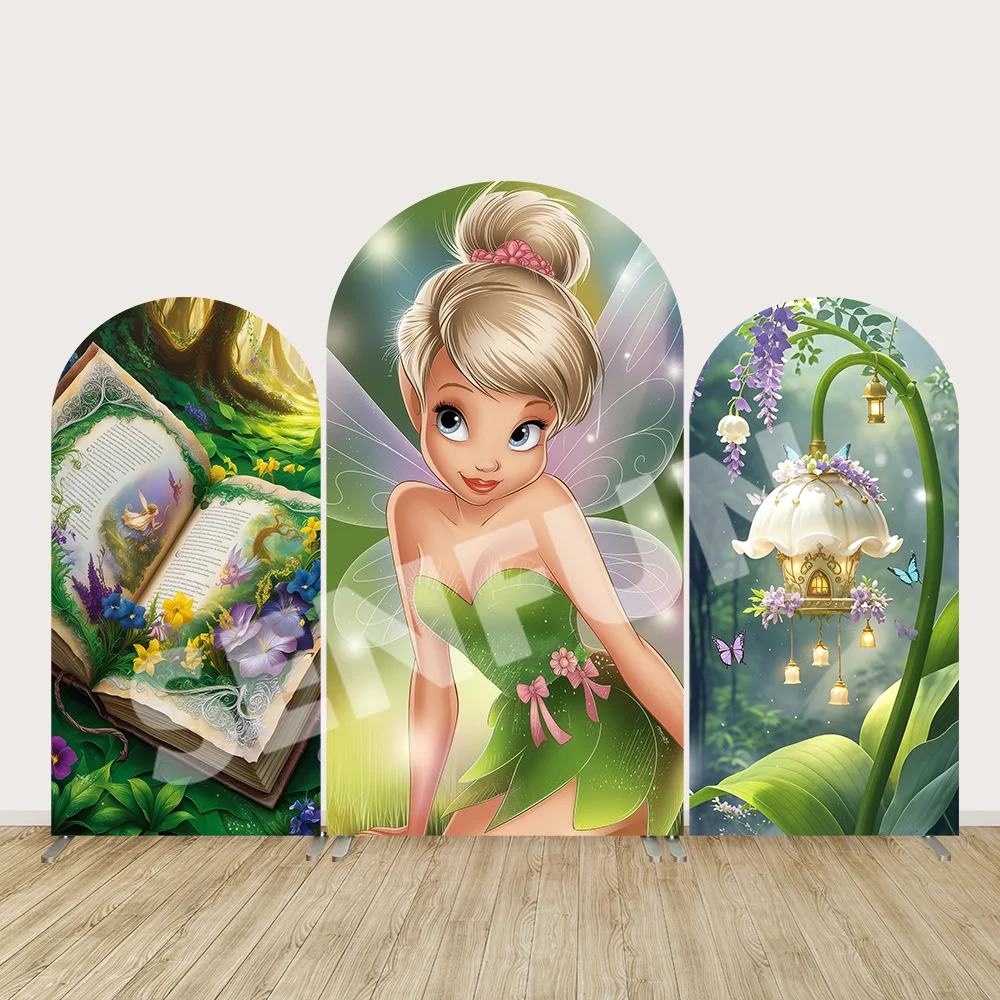 Tinkerbell Princess Arch Wall Panels Cover Forest Fairy Book Newborn Baby Shower Arched Backdrop for Girls