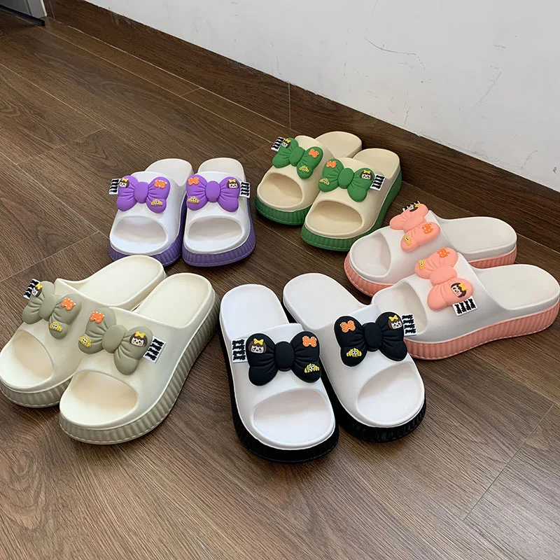 

New bow slippers Women's summer thick bottom outside wear fashion cute cartoon women's slippers casual home comfort slippers