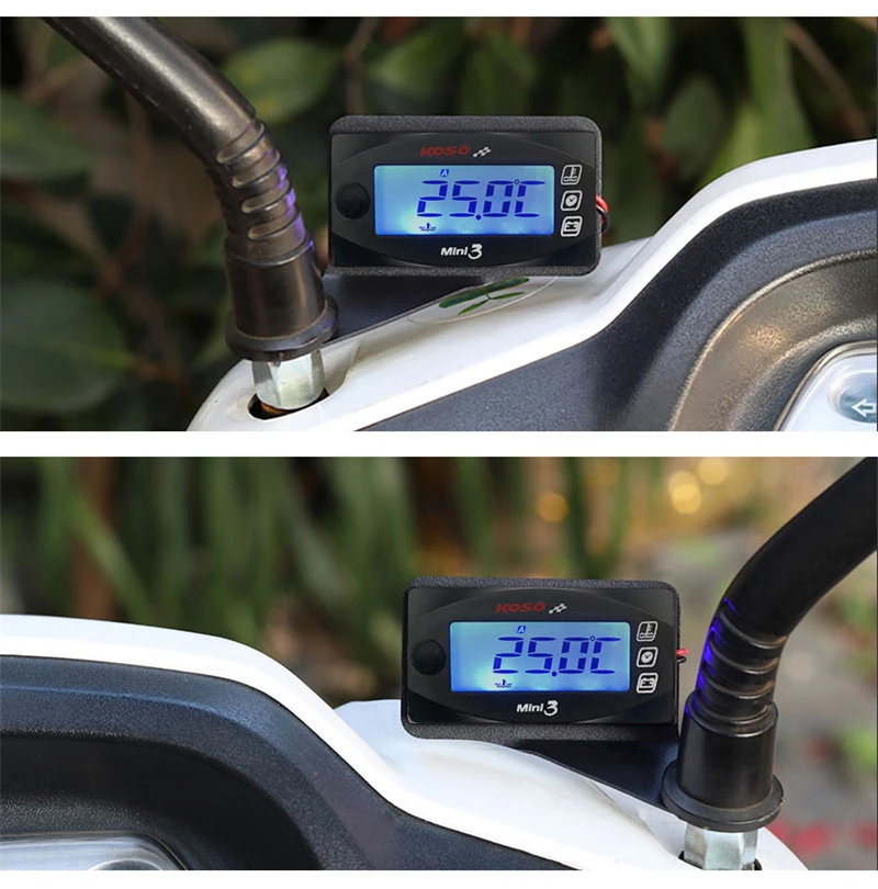 koso Cylinder Temperature Motorcycle Universal Cylinder temp Time Volt 3 in 1 LCD Digital Display For Yamha Suzuki Kawasaki