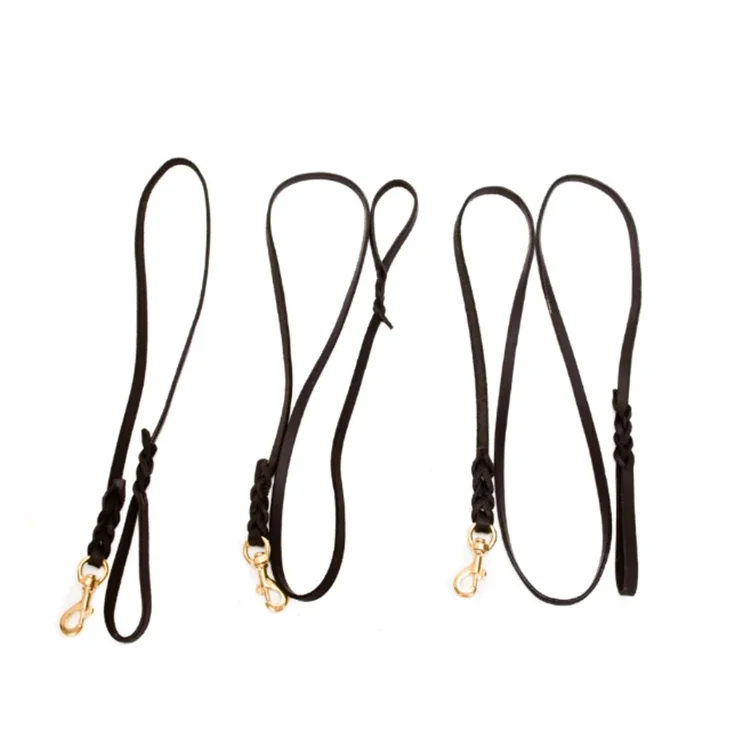 

Hot Selling Pet competition Dog Leash Cow Leather Chain German shepherd Leads Traction Rope Cow Leather Dog Leash