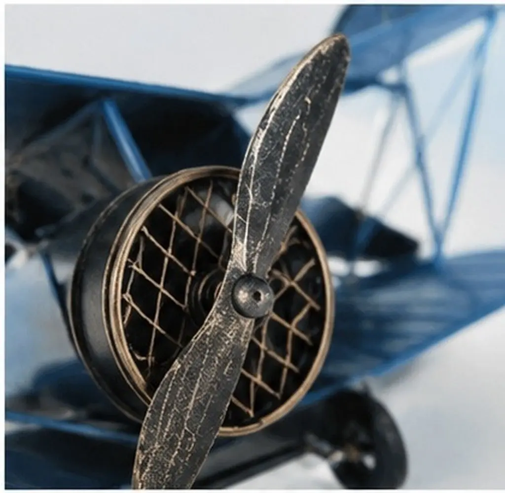Vintage Metal Iron Aircraft Biplane Retro Plane Airplane Blue Decorative Glider Pendant for Home Office Photo Props Tree