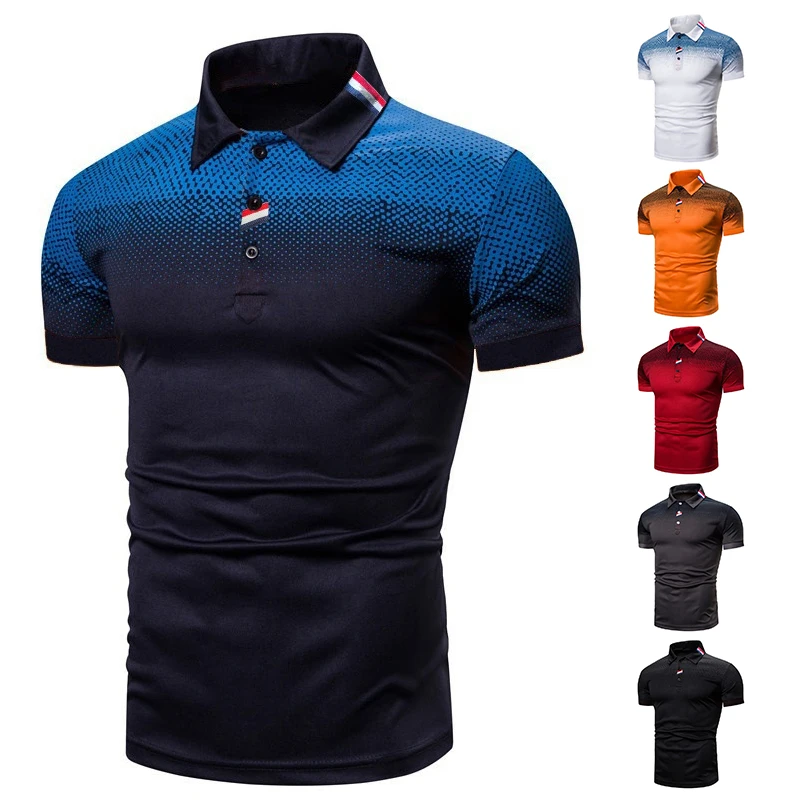 2023 Brand New Men\'s Casual T-Shirt 3D Digital Print Gradient Color Lapel Men Polo Tees Shirt Short-Sleeved Man Polo Shirts