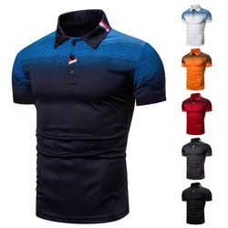 2023 Brand New Men's Casual T-Shirt 3D Digital Print Gradient Color Lapel Men Polo Tees Shirt Short-Sleeved Man Polo Shirts