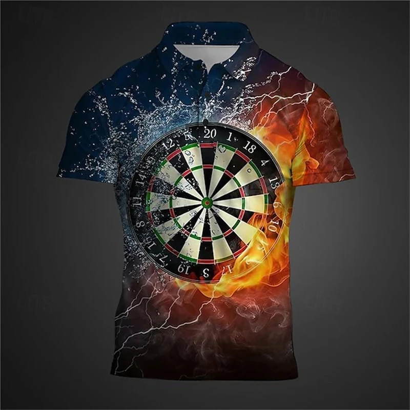 Darts Men\'s Subcultural 3D Print Polo Shirt Party Street Vacation Casual Short Sleeve Turndown Polo Shirts Clothing Button Tops