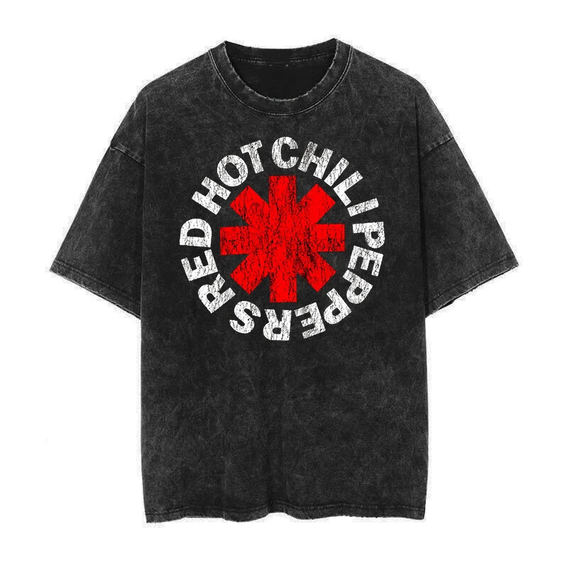 Trend Washed Vintage Cotton Tshirt RED HOT CHILI PEPPERS T-shirt Men Women Hip Hop T Shirt Oversized Streetwear Short Sleeve Tee