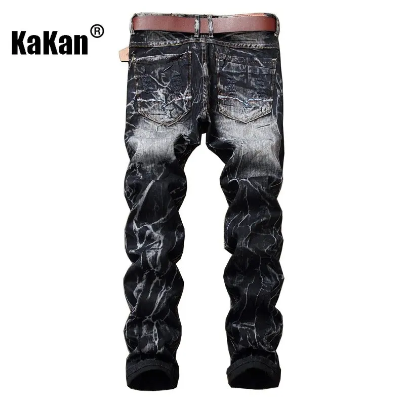 Kakan - Worn Out Slim Fitting Straight Tube Men's Jeans, New European and American Distressed Coating Men's Vintage Jeans K14