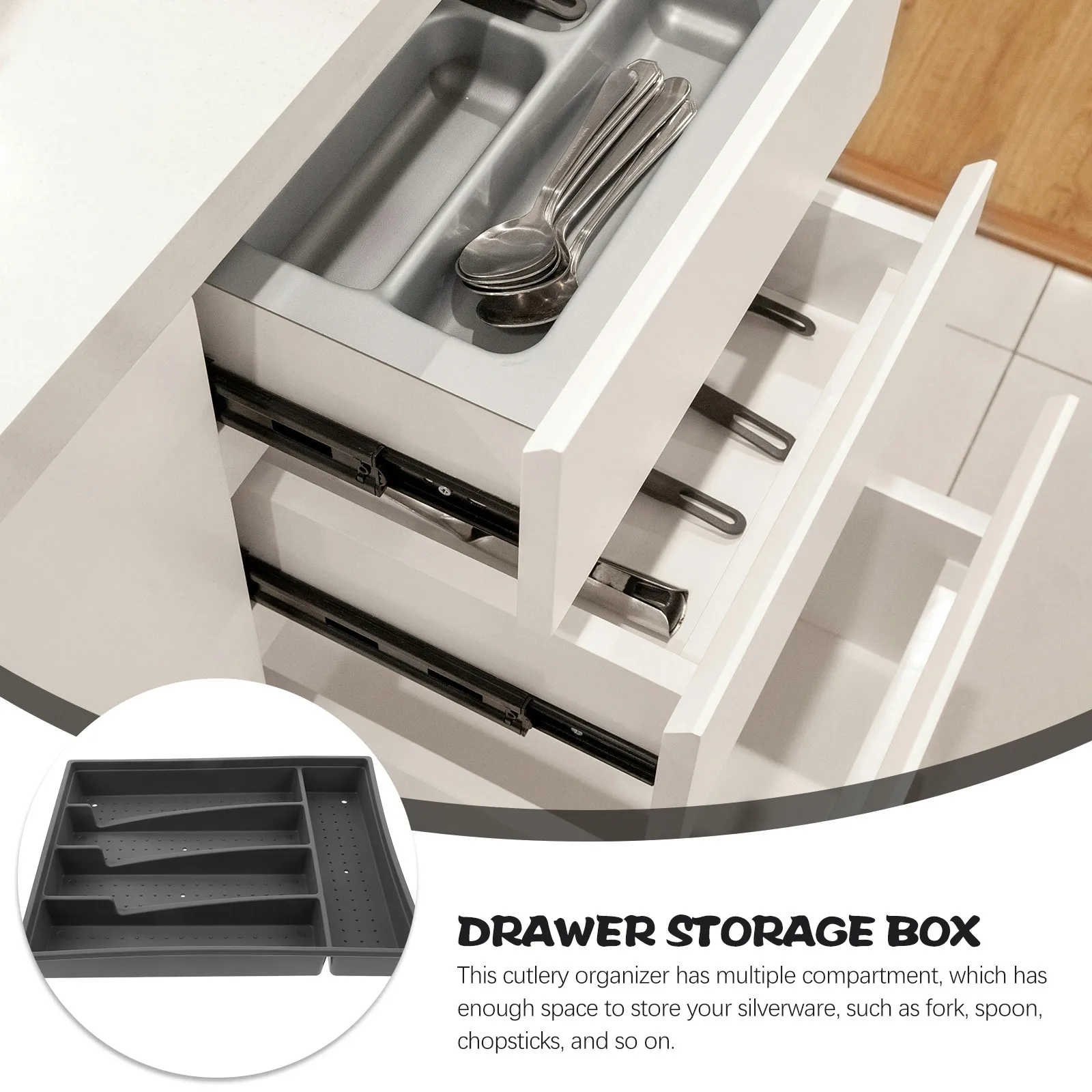 Thickened Silverware Drawer Organizer with Multiple Compartments for Forks Spoons Chopsticks Bottle Opener Kitchen Utensil
