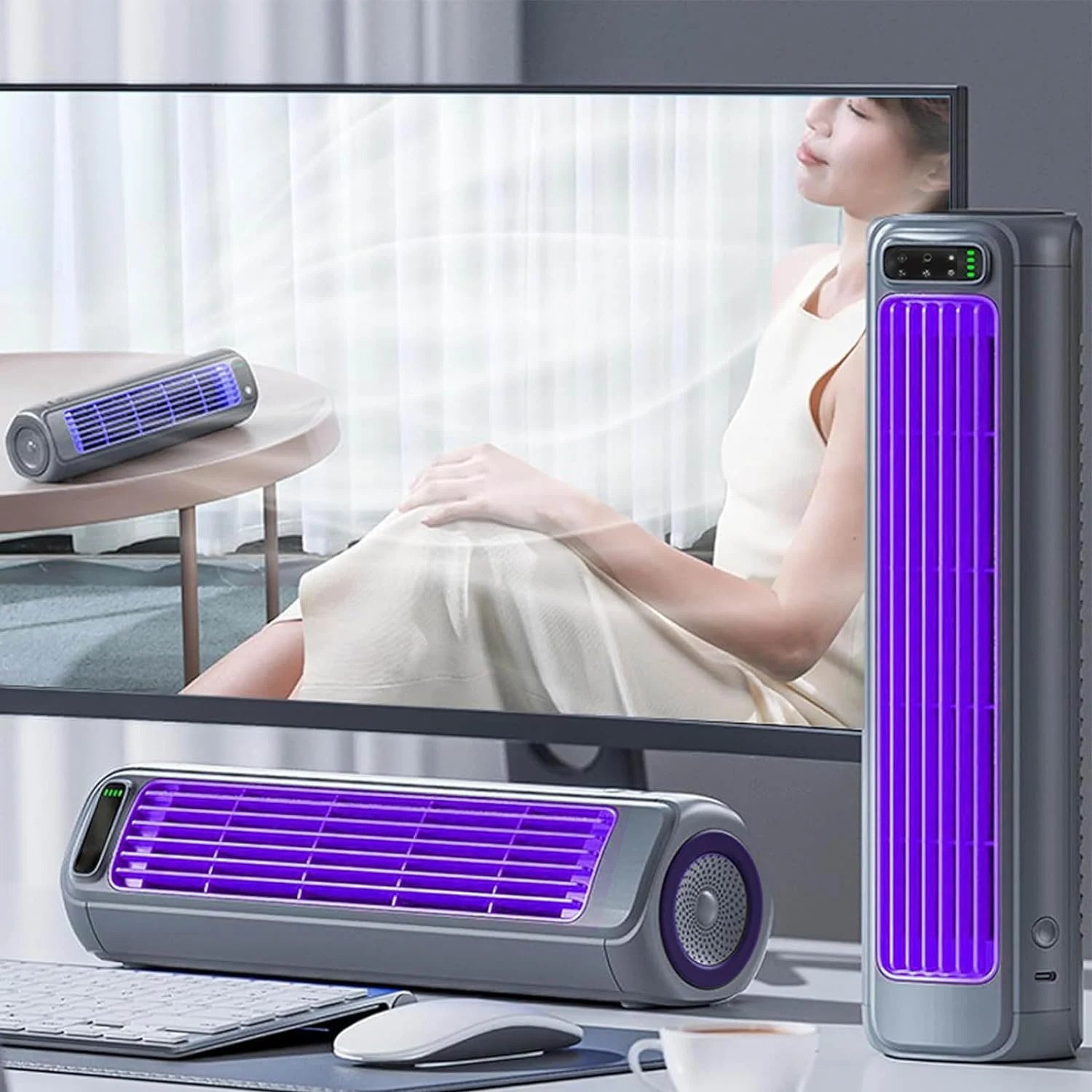 3in1 Air Fan Cooling Air Car Desk Tower Fan Portable Ozone Deodorization Negative Ion Fresh Air Cold Air Function