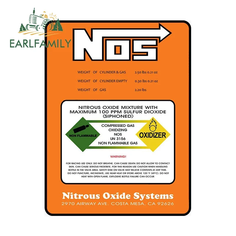 

EARLFAMILY 13cm x 9.8cm for Nitrous Oxide Systems OXIDIZER NOS Car Sticker Scratch-Proof Decal Personality Bumper Caravan Decor
