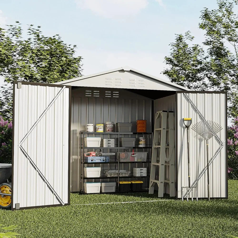 6 x 4 FT Gray Metal Outdoor Storage Shed, Tool Sheds for Backyard Garden Patio Lawn with Water Proof, Large Heavy Duty Tool Shed