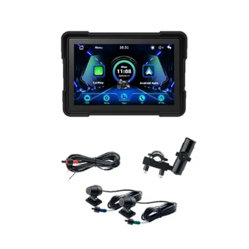 

Wireless Carplay Motorcycle Android Auto 5 Inch Motorcycle GPS Navigation Waterproof Dual BT Dual CAM Recorder-ABQF