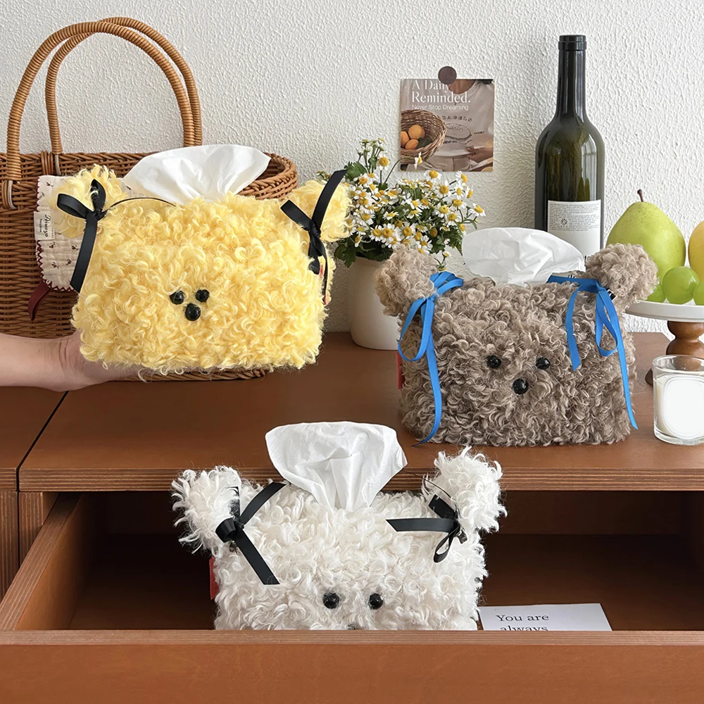 

Tissue Case Napkin Holder Tissue Cover Napkins Storage Box Plush Puppy Tissue Box Cute Desk Clean Home Decor Servilletero