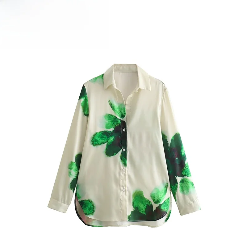 

ZBZA Spring New Women's Faion Casual Print irt Dra Versatile Long Sve Street Sle Polyester Fiber Regular Length