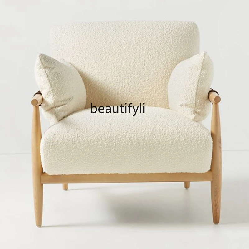 

Nordic Solid Wood Lambswool Fabric Single-Seat Sofa Chair Designer Living Room Leisure Armchair