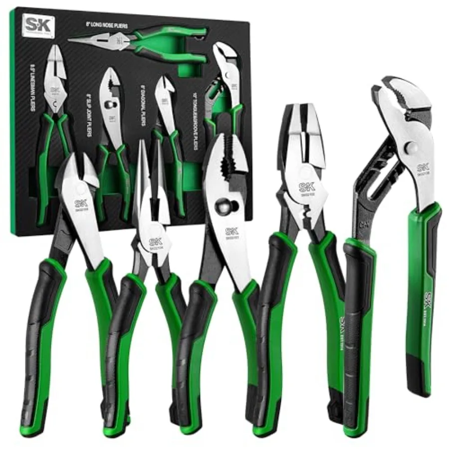 

5-Piece Pliers Set 8 Long Nose 9.5 Linesman 8 Slip Joint 8 Diagonal and 10 Groove Joint with EVA Foam Tool Organizer