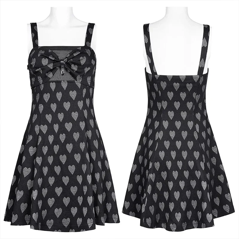 PUNK RAVE Women\'s Sexy Love Pattern A-shaped Jacquard Suspender Dress Playful Lovely Girl Mini Dresses Summer