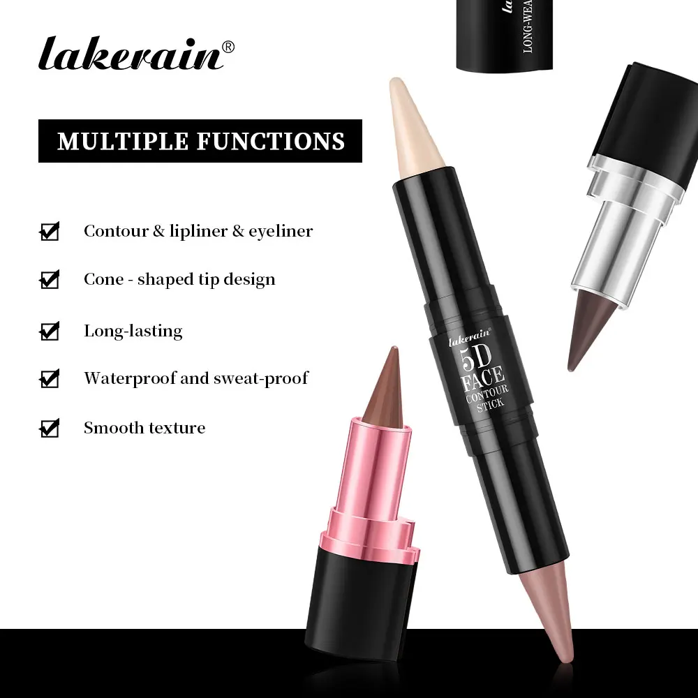 Zestaw do makijażu 5D Perfect z konturowaniem, eyelinerem w sztyfcie i szminką, łatwe koloryzowanie, odporny na pot, długotrwały zestaw do makijażu codziennego.