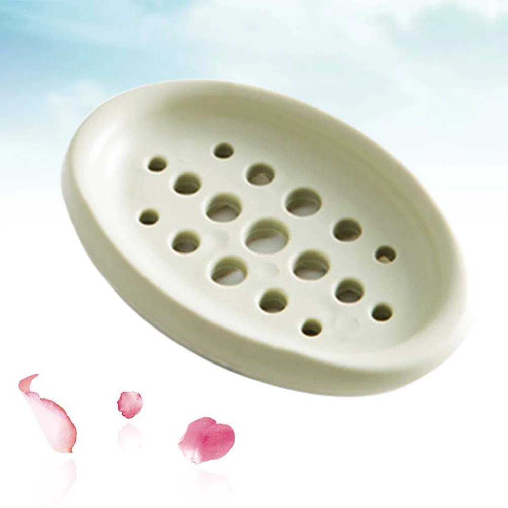 

Creative Oval Silicone Soap Dish With Drain White, Easy Clean, Long Lasting, Bacteria Resistant, For Shower Bathroom Kitchen