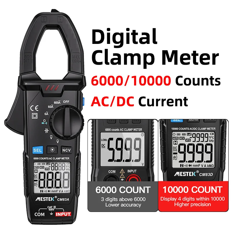 CM83/CM86 Digital Clamp Meter Multimeter True RMS 6000/10000 Counts NCV Ohm Tester Ammeter Voltmeter Multimeter Electrician Tool