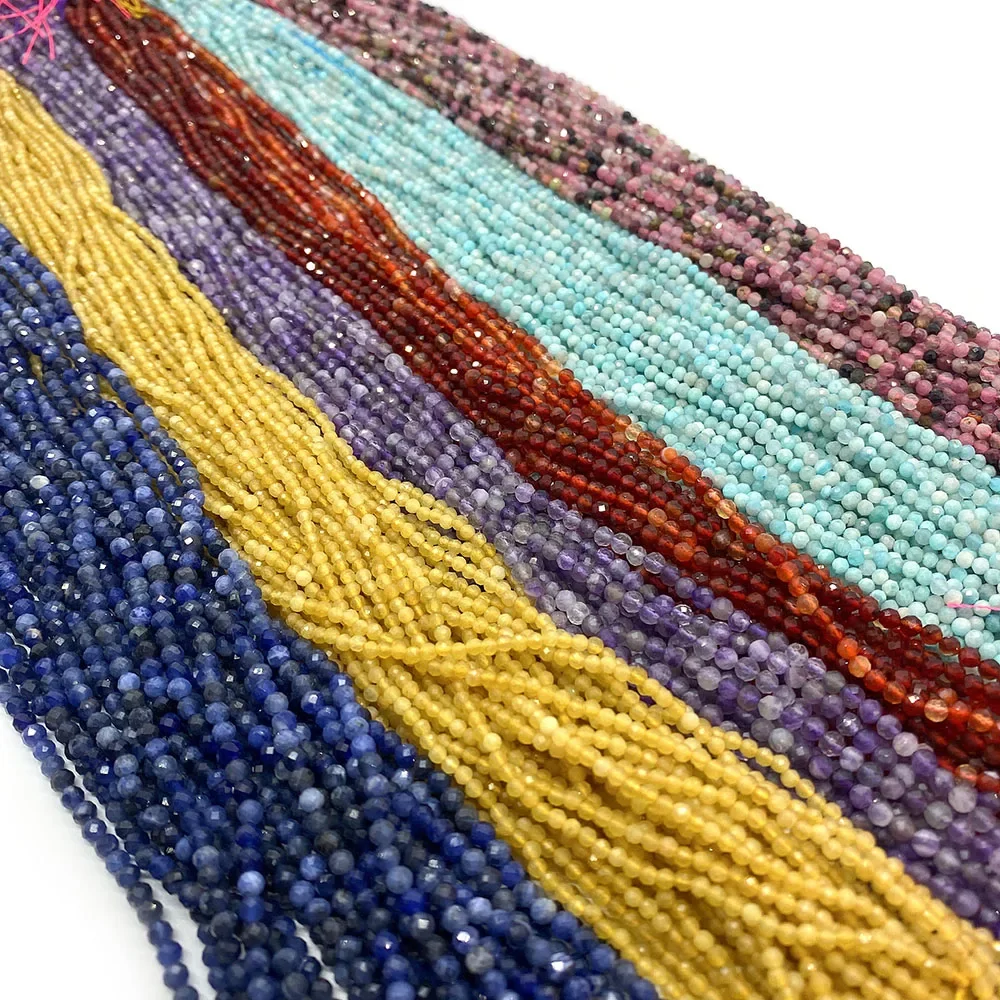 Natural Stone Beads Opal Amethyst Tourmalines Loose Beads for Jewelry Making DIY Bracelets 2/3/4mm Facet Round Crystal Accessory