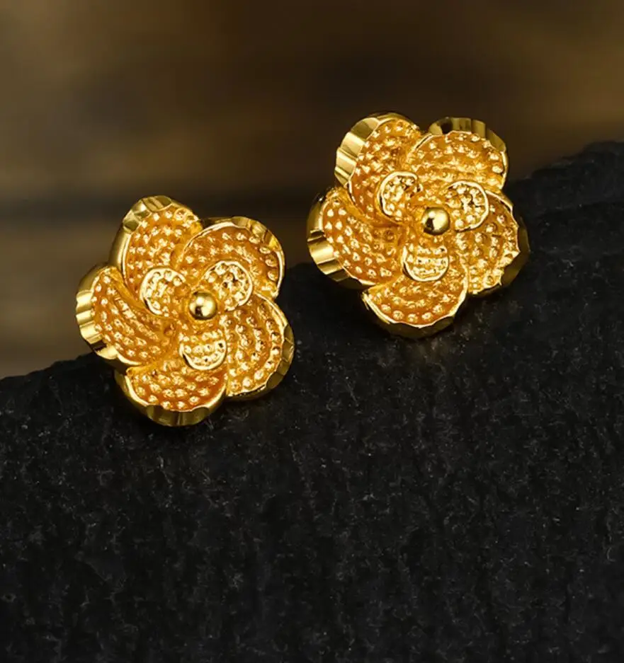 2PCS Flower Large Cute Stud Earrings for Women Gold Color Earrings Fashion Individual Stylish Trendy Jewelry F1734