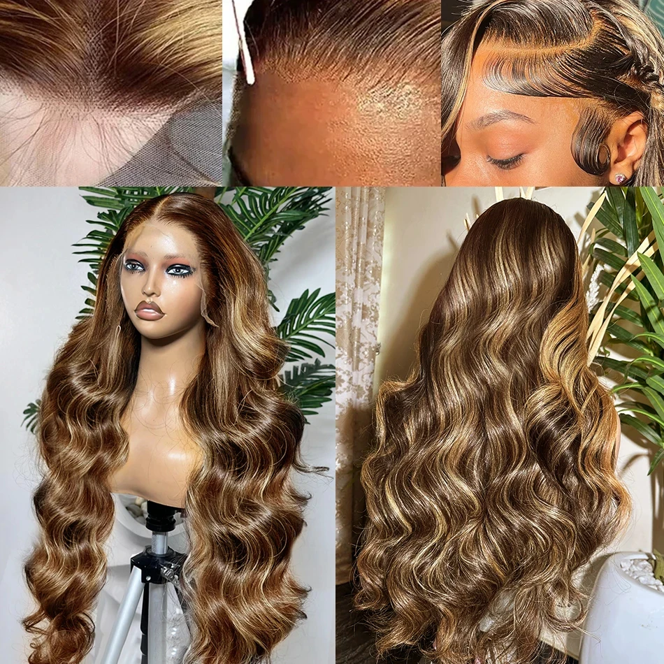 Highlight 30 Zoll 200 Dichte Körperwelle 13x6 Lace Frontal Perücke 100 % brasilianisches Lace Front Echthaar Kostenlose Perücken im Ausverkauf