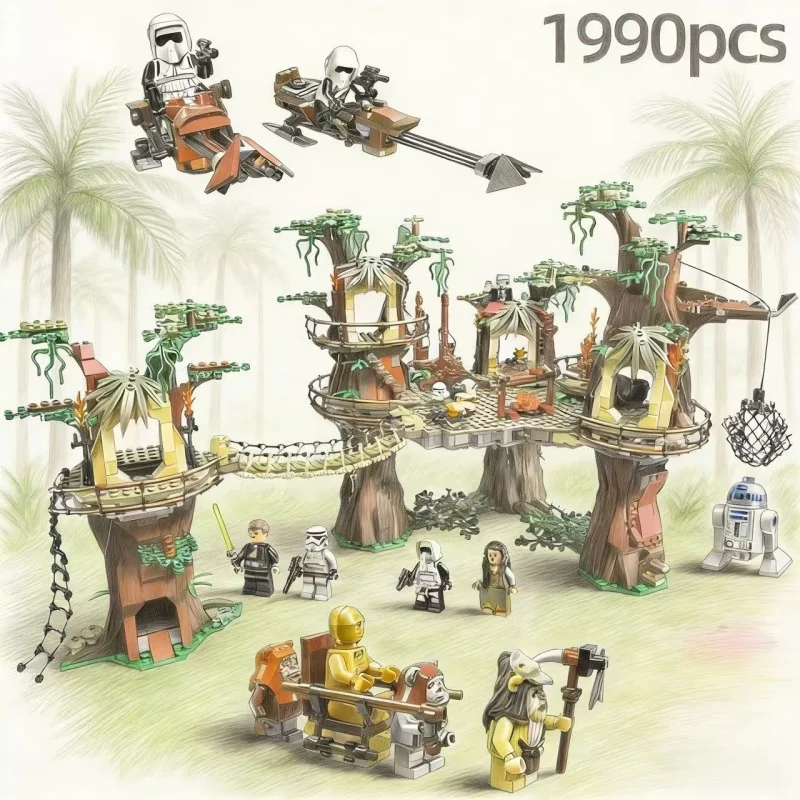 

In Stock NEW 1990PCS Ewok Village Yushu Bear Village Building Set Model 10236 Children's Building Blocks Toy Gift
