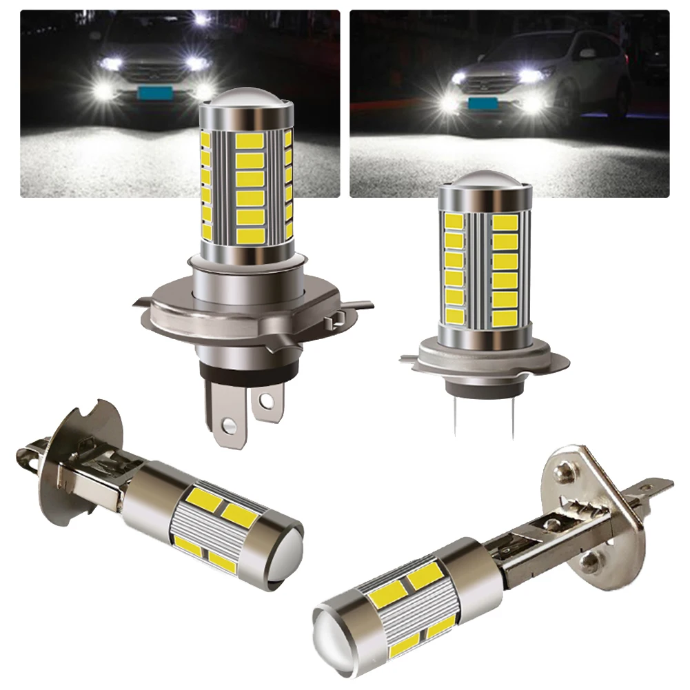 1pc Auto H4/H7/H1/H3 Motorcycle LED Headlight Car LED Front Fog Light 5630-33SMD Metal 6W 12V Car Lights Automobile Parts