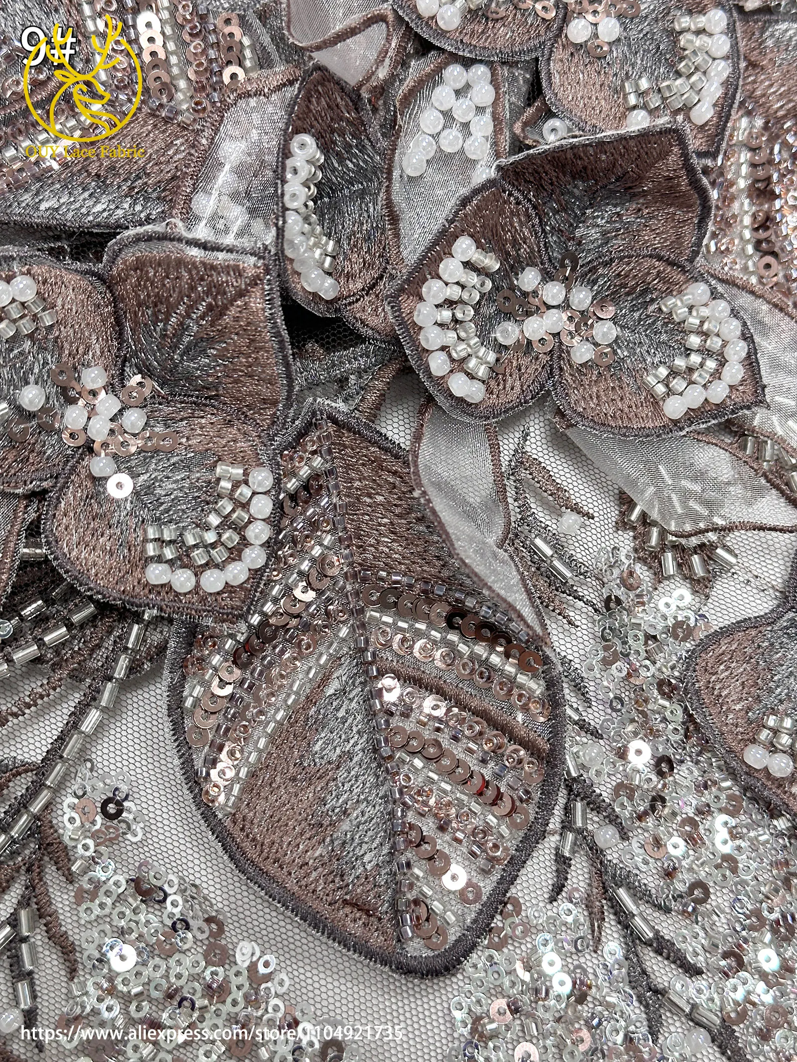 Französischer Luxus 3D-Blumen-Stickerei-Spitzenstoff 2026 Afrika Nigeria Pailletten-Perlen-Spitzenstoff für Braut-Hochzeitskleid Nähen – Detail 30