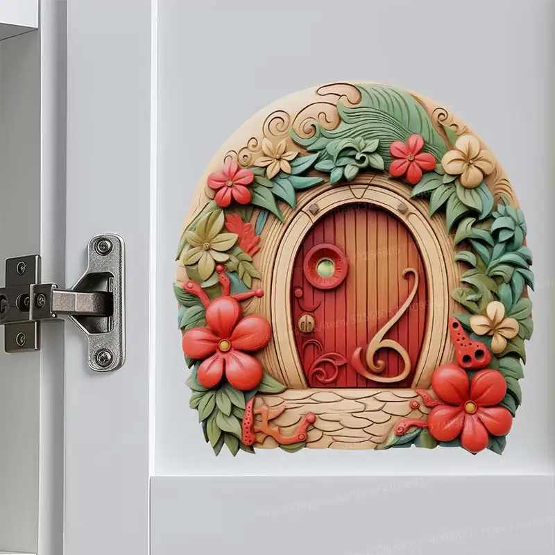 Rose Fairy Door Wall Sticker, Classroom Living Room Bedroom Wall, Kitchen Refrigerator Home Decoration Funny Decals S236