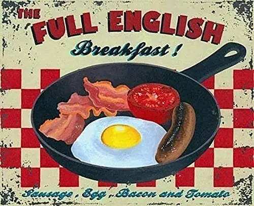 Unique Full English Breakfast Vintage Tin Sign 8X12 Wall for Outdoor Man Cave Laundry Room Ranch Barber Shop Decor Metal Signs