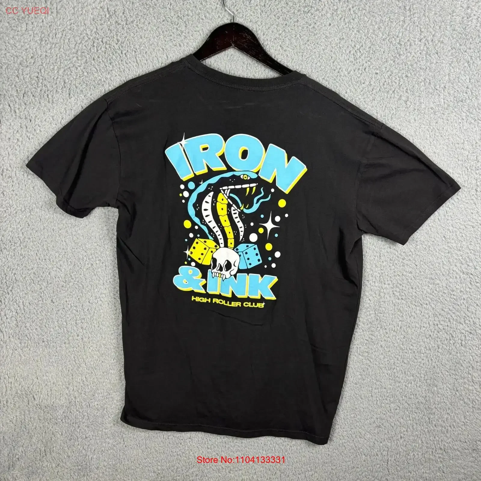 Iron and Ink Fitness T-Shirt XL Black Snake Dice Roll Vintage Washed Unisex Grafik Streetwear Bequeme Mode