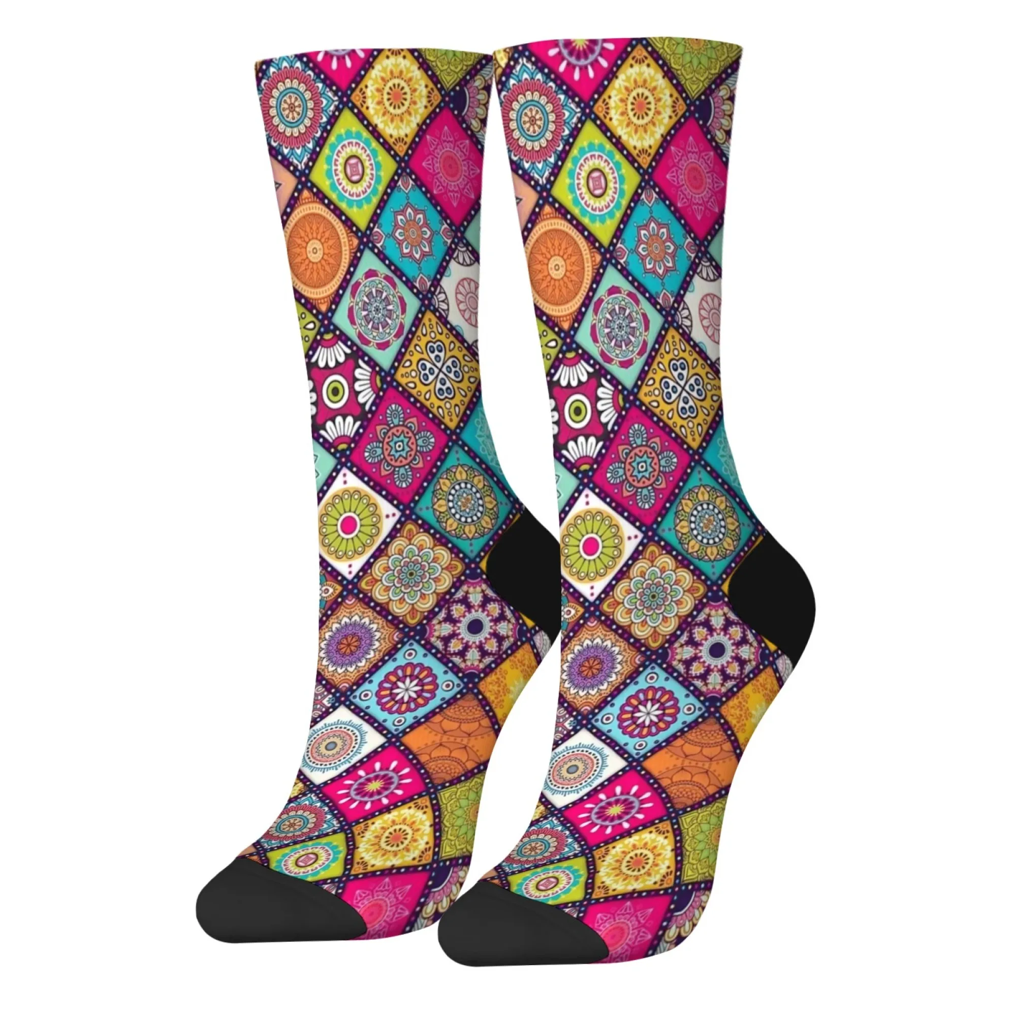 Mandala-Blume, Vintage-Mode, Herrensocken, böhmischer Stil, Neuheit, lustige Happy Crew-Socken, bequeme, atmungsaktive, rutschfeste Socken