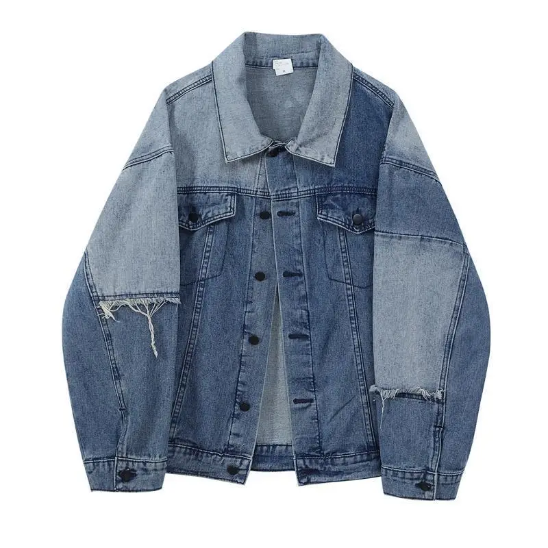 2024 Dames Lente Oversized Patchwork Denim Jack Boyfriend Style Lange Mouw Dames Losse Single Breasted Revers Outwear M350