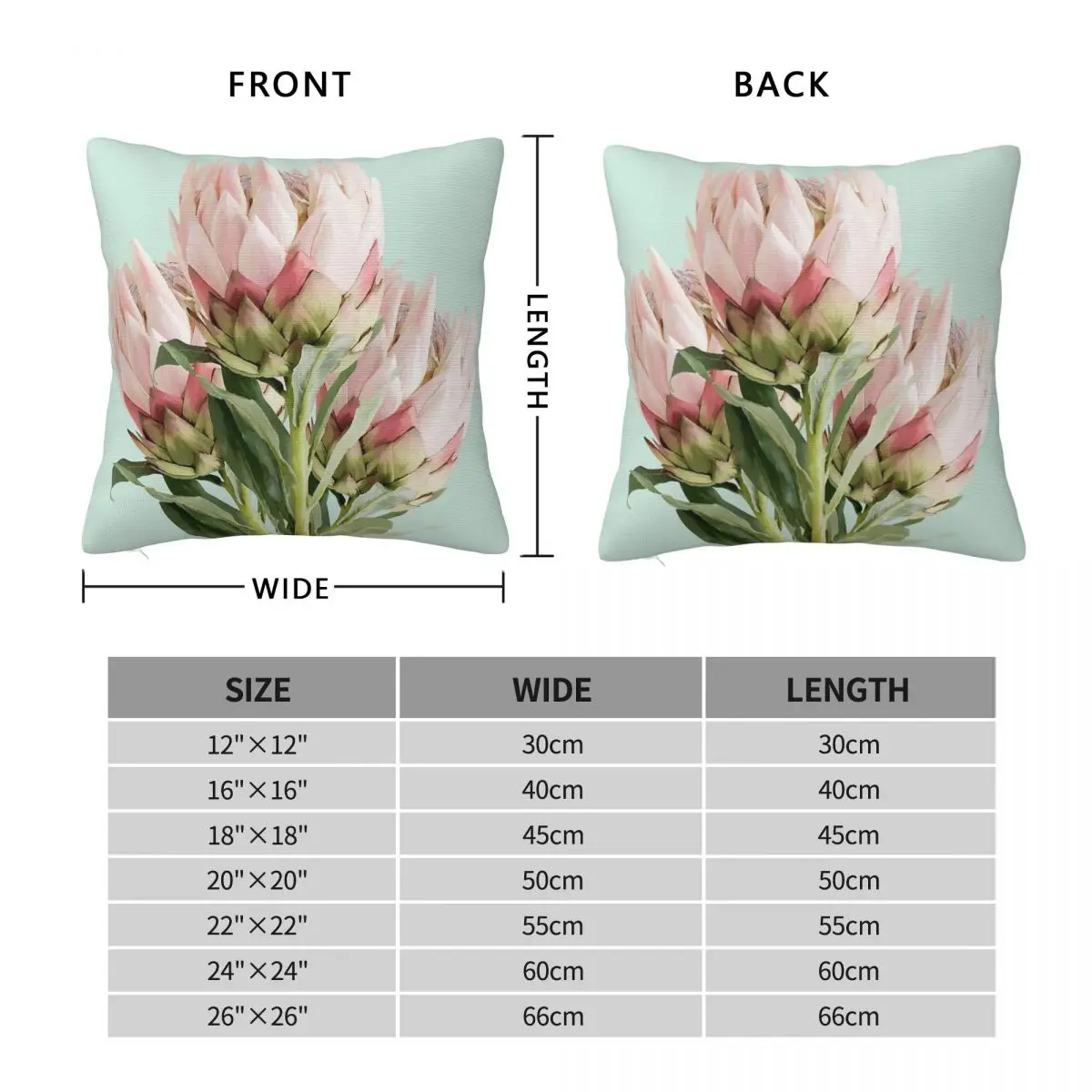 Proteas Watercolour Square Pillowcase Polyester Linen Velvet Pattern Zip Decorative Throw Pillow Case Car Cushion Cover